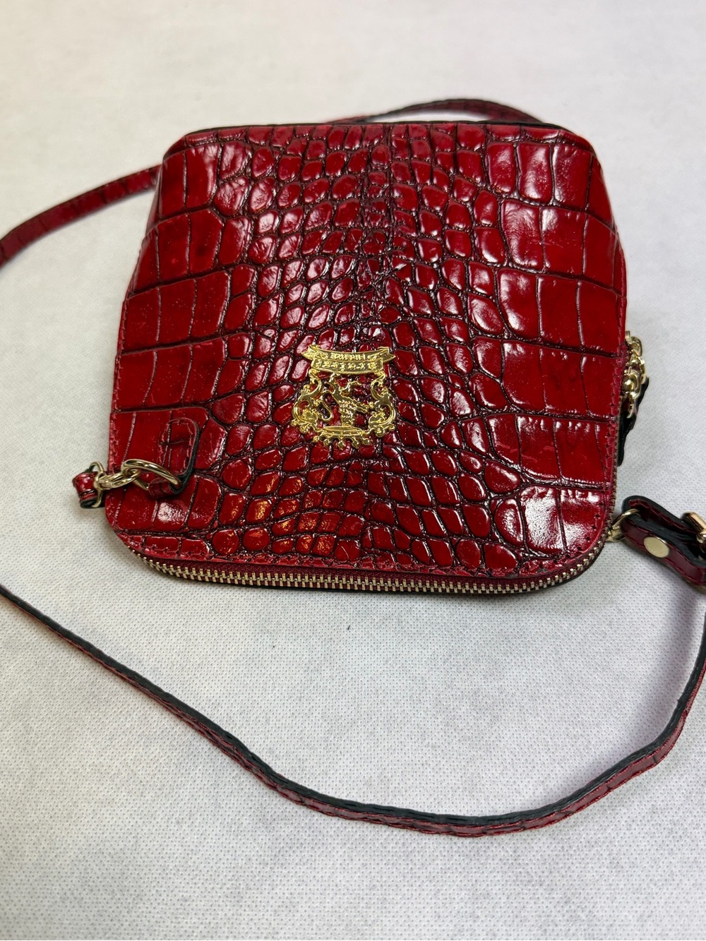 Vintage Firenze Red Croc Embossed Leather Mini Crossbody Bag made in Italy Gold - Picture 3 of 15